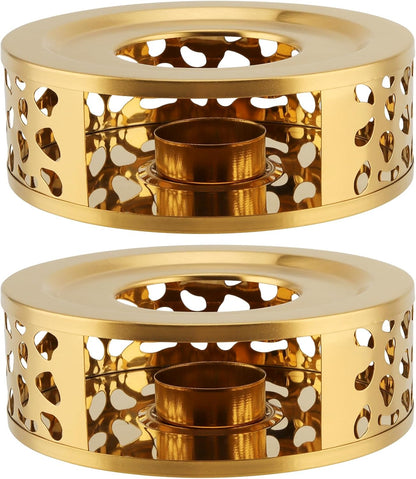 2 PCS Metal Teapot Warmer, Teapot Warmer Base, Stainless Steel Teapot Warmer with Tealight Holder for Glass Or Ceramic Teapot, Gold