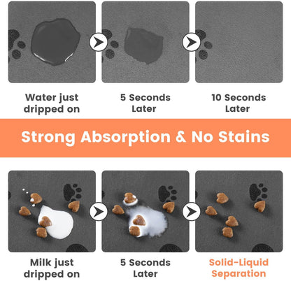 Pet Feeding Mat-Absorbent Pet Placemat for Food and Water Bowl, with Waterproof Rubber Backing, Quick Dry Water Dispenser Mat for Dog and Cat (16"x24", Dark Gray)