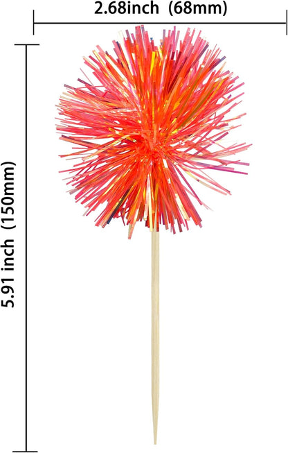 Gyufise 30Pcs Foil Firework Cupcake Toppers Sparkle Tinsel Cake Toppers Tinsel Drink Cake Decoration Cocktail Picks for Birthday Wedding Graduation Party Supplies Dark Orange