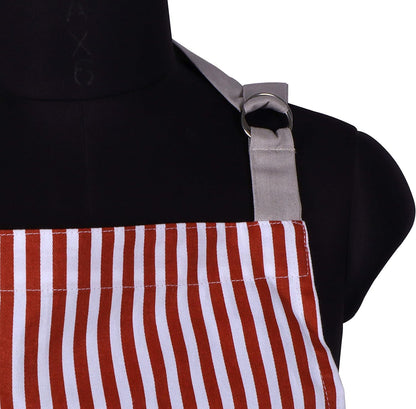 AMOUR INFINI Cotton Aprons for Women with Pockets Adjustable Strap and Waist Ties Washable Printed Aprons for Baking, Cooking, Gardening (Pack of 2- Blue & Rust)