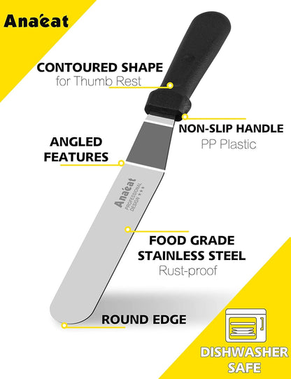 Anaeat Icing Spatula, Professional Cake Angled Offset Spatula with 8" Stainless Steel Blade - Thickened Frosting Knife with Durable Plastic Handle for Cake Decorating, Pastry & Baking