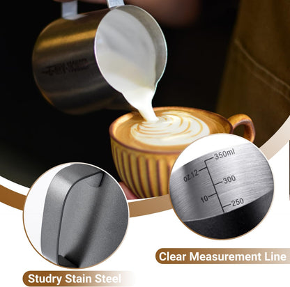 Milk Frothing Pitcher, 350ml/600ml (12oz/20oz) Milk Frother Cup Stainless Steel Jug Steaming Pitcher, Milk Coffee Cappuccino Latte Art Barista Steam Pitchers Milk Jug Cup with Decorating Pen