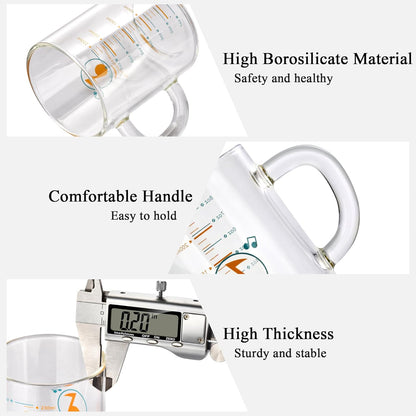 8 Oz Glass Measuring Cup, Espresso Shot Glasses, Clear Coffee Mugs for Hot or Cold Drinks With Handle, Microwave Safe Graduated High Borosilicate Cup (Black)