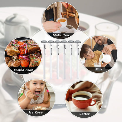 Xuhal 6 Pcs Stainless Steel Kitchen Thermometer with 5 Inch Long Stem 1 Inch Dial Thermometer Milk Frothing Food for Oven Probe Meat Grill BBQ Cooking Chocolate Water(White)