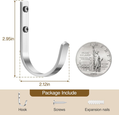10-Pack Wall Hooks for Hanging Towel/Coat - 22LB Screw in Metal Hanger Wall Mount, for Outdoor, Closet, Door, Bathrooms, for Backpack, Robe, Silver