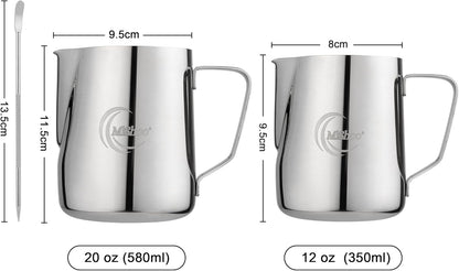 MiShoo® Milk Frothing Pitcher, 12oz Steaming Pitcher 304 Stainless Steel Espresso Machine Accessories for Coffee Bar, Cappuccino Barista Tools Milk Jug Steamer Frother Cup with Latte Art Pen