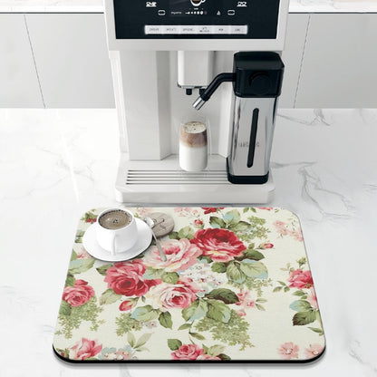 Dish Drying Mat for Kitchen Counter 16x18in Red Roses Floral Washable Quick Dish Drying Pad Rubber Backed Absorbent Draining Mat