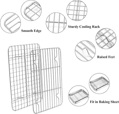 Baking Sheet with Rack Set, Yododo Set of 4 (2 Sheets + 2 Racks), Stainless Steel Cookie Sheet Baking Pan Tray with Cooling Rack, Non Toxic & Heavy Duty & Easy Clean - Size of 16 inch