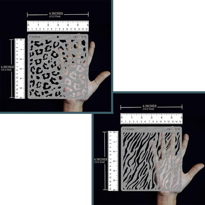 CrafTreat 2 Pcs Reusable Animal Print Stencils – Cheetah & Zebra Skin Patterns 6x6 Inch Each for Painting, Cake Decorating, and DIY Craft Projects