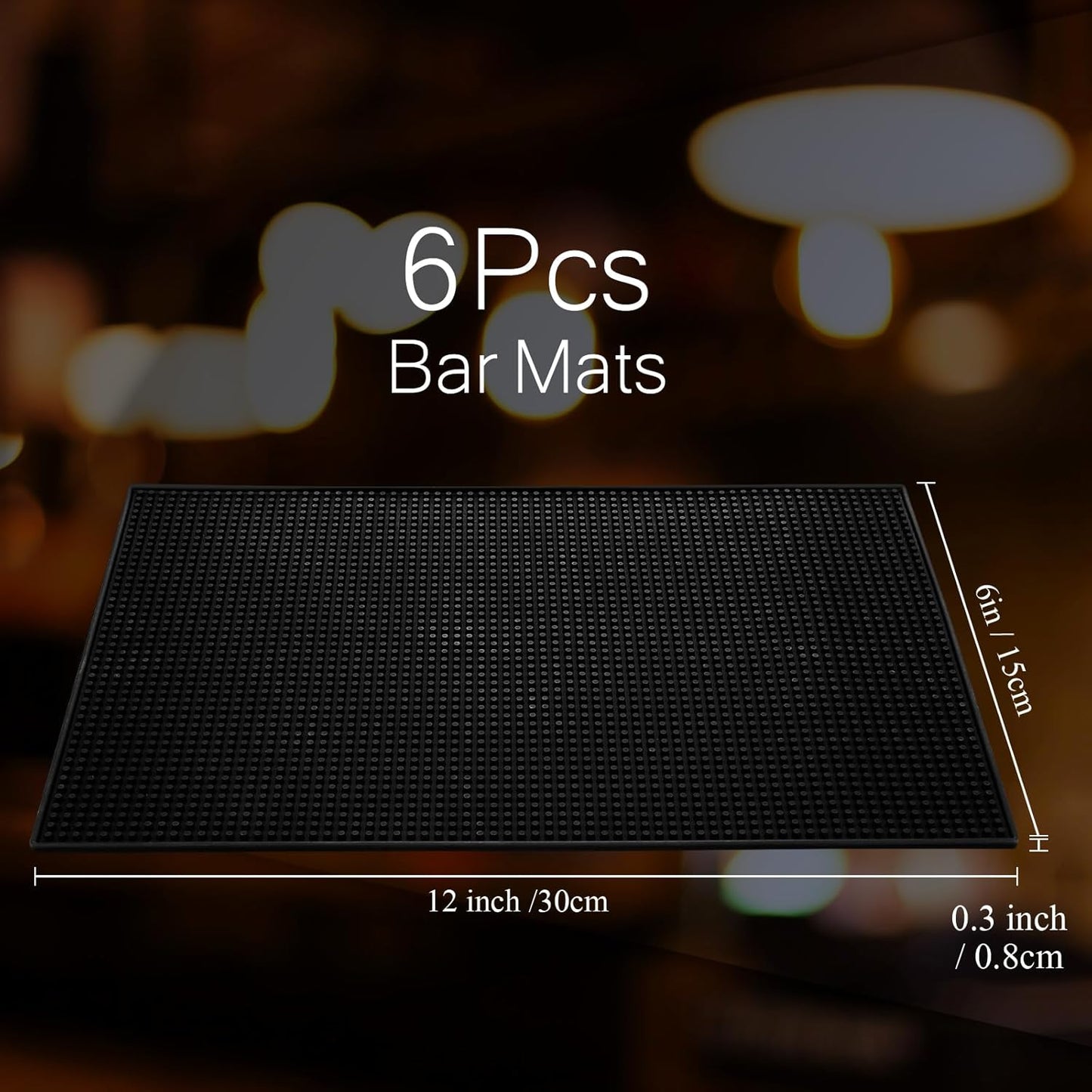 Tioncy 6 Pcs Bar Mat for Countertop 6 x 12 Inch Non Slip Rubber Mat Service Spill Cocktail Bartending Coffee Bar Mats for Hot Dishes Restaurants Barbershop Clippers Hot Pads, Black