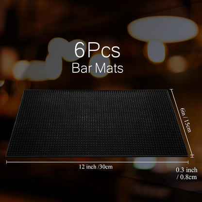 Tioncy 6 Pcs Bar Mat for Countertop 6 x 12 Inch Non Slip Rubber Mat Service Spill Cocktail Bartending Coffee Bar Mats for Hot Dishes Restaurants Barbershop Clippers Hot Pads, Black