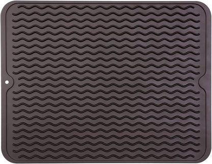 Silicone Dish Drying Mat for Multiple Usage,Easy clean,Eco-friendly,Heat-resistant Silicone Mat for Kitchen Counter or Sink,Refrigerator or drawer liner Coffee L 16 inches x 12 inches