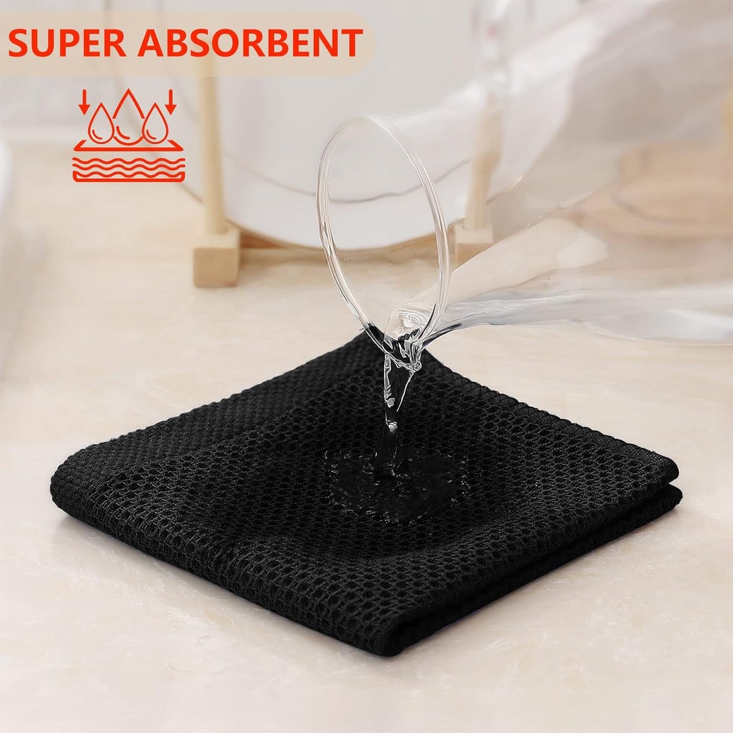 Kitinjoy 100% Cotton Kitchen Dish Cloths, 12 Pack Waffle Weave Ultra Soft Absorbent Dish Towels for Drying Dishes Quick Drying Kitchen Towels Dish Rags, 12 X 12Inch, Black