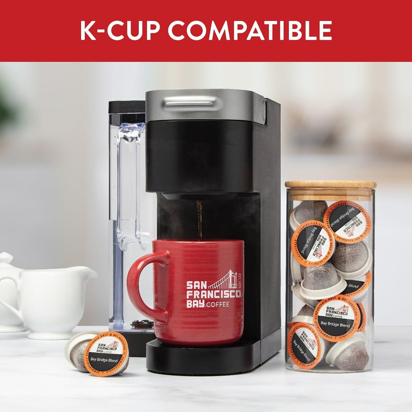 San Francisco Bay Compostable Coffee Pods – Bay Bridge Blend (80 Ct) K Cup Compatible, Medium Roast