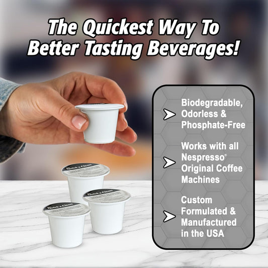 Quick & Clean 16-Pack Cleaning Pods Compatible with Nespresso Original Single Serve Espresso Machines - Removes Stains, Non-Toxic and Eco-Friendly