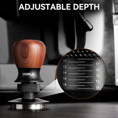 Espresso Tamper 53.3mm, Coffee Tamper with Spring Loaded Tamper, Adjustable Depth, Stainless Steel Base Espresso Coffee Tamper Fits for All 51mm 52mm Espresso Machine.