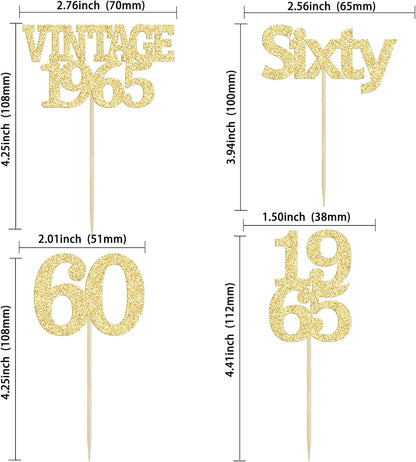 Gyufise 24Pcs 60th Birthday Cupcake Toppers Cheers to 60 Fabulous Sixty Cupcake Picks Vintage 1965 Decorations for 60th Birthday Wedding Anniversary Party Cake Decorations Supplies Gold
