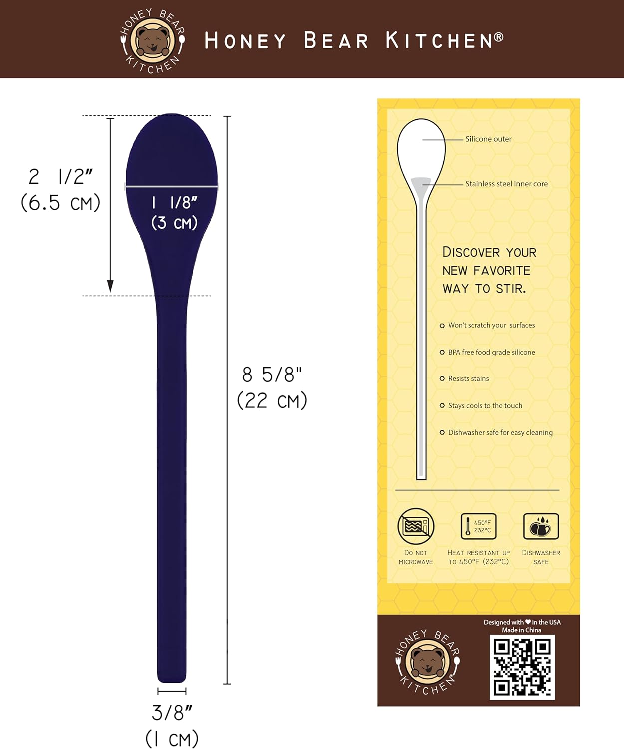Honey Bear Kitchen Silicone Coffee Tea Drink Stirrer, Set of 2 (Midnight Indigo)