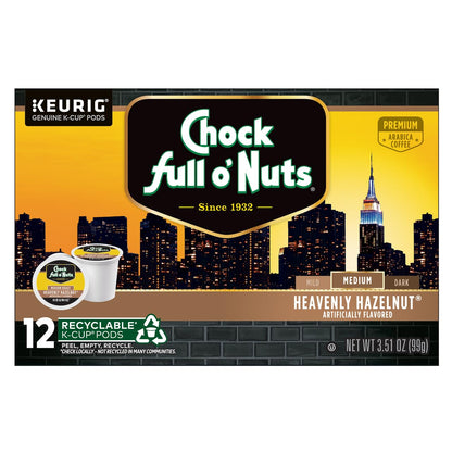 Chock Full o'Nuts Heavenly Hazelnut Coffee, Compatible with K-Cup Pods, 12 CT (Pack of 2)