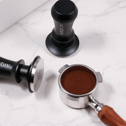 Espresso Tamper, Constant 30lb Coffee Tamper with double Calibrated Spring Loaded, Stainless Steel double spring loaded Coffee Tamper Fits for All Portafilters- Flat Base (58mm, BLACK)