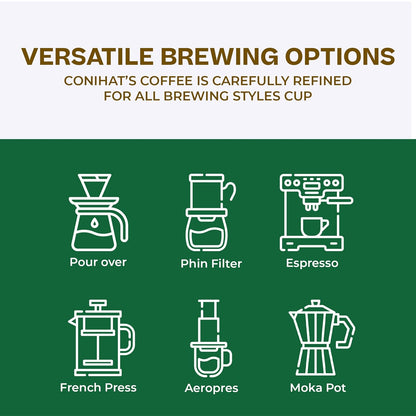 Conihat Whole Bean Coffee - 100% Vietnamese Premium Arabica, Dark Roast, Chocolate & Fruity Notes, Sweet Finish, Low Acid, Single Origin, Hand-Picked, 16 Oz Bag