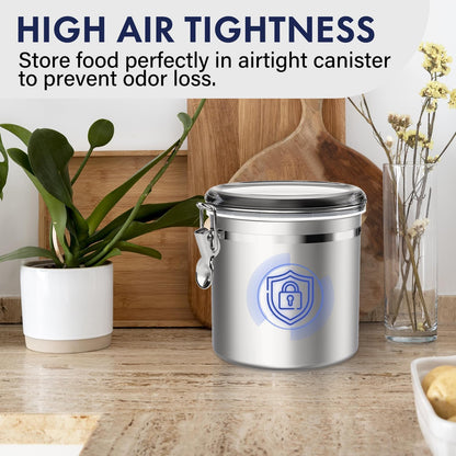 ENLOY 165oz Stainless Steel Airtight Canister for Kitchen, Large Flour Coffee Bean Tea Cereal Sugar Cookie Metal Food Storage Canisters with Clear Lid and Sturdy Locking Clamp (7.7 * 7.7 * 8.4in)