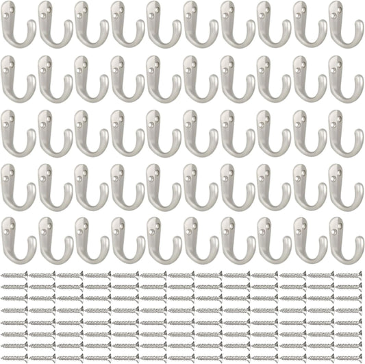 IBosins 50PCS Coat Hooks Wall Mounted Single Prong Robe Hook for Hanging Towel Hooks with 100 Screws for Cup, Mug, Bags, Hat, Cap, Scarf, Pet leashes