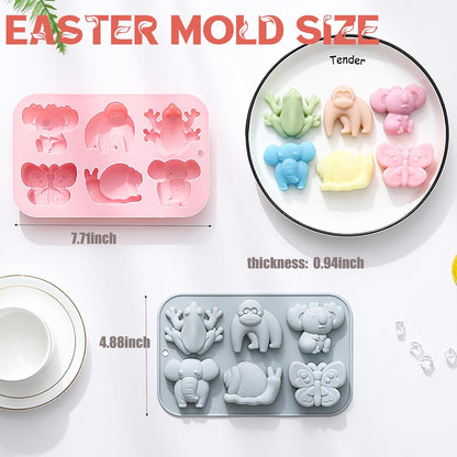 Animal Chocolate Mold Set - Food-Grade Silicone Baking Molds with Frog, Elephant, Monkey, Snail & Butterfly, Reusable for Kids Birthday Cakes, Jungle Party Treats & DIY Crafts - 2 Pack