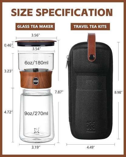 ZENS Modern Glass Infuser Teapot, One Touch Tea Maker for Loose Leaf Tea with Insulated Mug and Portable Case. Enchanted Pot Alternatives for Tea Lover Gifts