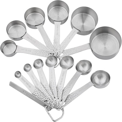 Measuring Cups and Spoons Set 14, 18/8 Stainless Steel Measuring Cups and Spoons Set for Baking & Kitchen, Metric & US Metal 6 Measuring Cups and 7 Measuring Spoons with 1 Leveler