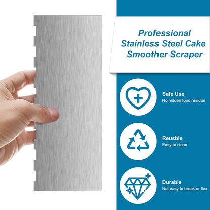 2 Pieces Stainless Steel Cake Scraper Large Double Sided Patterned Edge Stripe Edge Smoother Scraper Cake Decorating Comb Pastry Cutter for Mousse Butter Cream Decoration(9 x 3.4 Inches)
