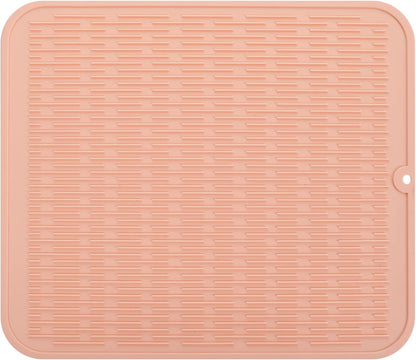 Silicone Dish Drying Mat for Multiple Usage,Easy clean,Eco-friendly,Heat-resistant Silicone Mat for Kitchen Counter or Sink,Refrigerator or Drawer Liner Pink 2XL 24 inches x 18 inches