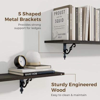 RICHFOCUS Floating Shelves for Wall Decor, 31.5W x 8D Shelves Set of 2, 8" Deep Rustic Wood Floating Shelves Wall Mounted with Metal Brackets, Shelves for Living Room Bedroom Kitchen, Black