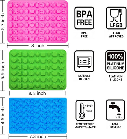 Gummy Candy Molds - Silicone Gummy Dinosaur/Marine Animal/Donut/Small Hearts Shapes/Fruit Snack Mold for Kids with 2pcs Dropper,Non-stick and Bpa Free for Mini Candy Chocolate Gummies Baking