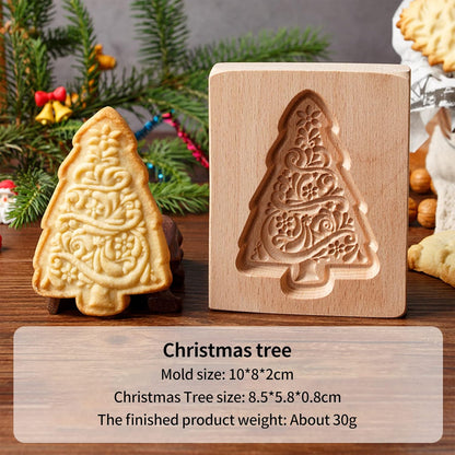Wooden Cookie Biscuit Mold, 3D Baking Embossing Craft Decorating Tool, Suitable for Halloween Thanksgiving Christmas Kitchen DIY