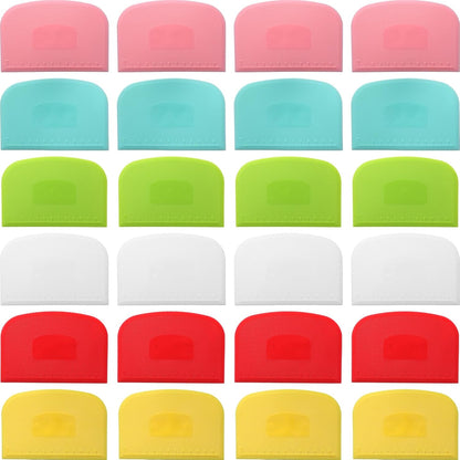 Uiifan 24 Pcs Plastic Bench Scraper with Scale Flexible Dough Multipurpose Cake Cutter Pizza Dough Spatula Food Scraper Tool Gift for Bread Pastry Fondant Icing, 6 Colors