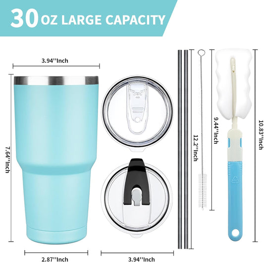 30 oz Tumbler with Lids and Straws, Stainless Steel Insulated Coffee Tumbler, Double Wall Vacuum Insulated Travel Mug Cup, Leakproof Thermal Coffee Cup for Hot and Cold Drinks (dark green)
