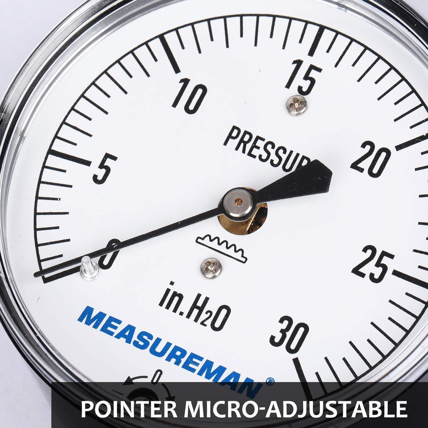 MEASUREMAN Diaphragm Type Capsule Low Pressure Gauge 2-1/2" Dial, 1/4" NPT Lower Mount, Adjustable, 0-30 in H2O(Inches of Water)