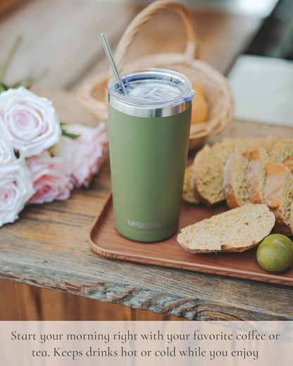 Travel Coffee Tumbler 20oz, Leakproof Travel Coffee Mug with Lid and Straw, Stainless Steel Double Wall Vacuum Insulated Tumbler for Hot/Iced Drinks (Textured Matte, Purple)