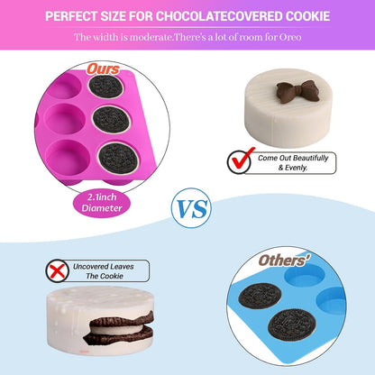 Sakolla 3 Pcs Round Chocolate Cookie Molds, 12-Cavity Cylinder Silicone Molds, Perfect for Chocolate Covered Cookie, Cake, Candy, Pudding, Mini Soap (2 Rose Red & 1 Blue)