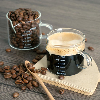 BCnmviku Espresso Glass Measuring Cup Triple Pitcher Milk Cup 75ML Espresso Cups with Handle Espresso Shot Glass with V-Shaped Mouth Clear Accessories Milk Frothing Pitcher (1)