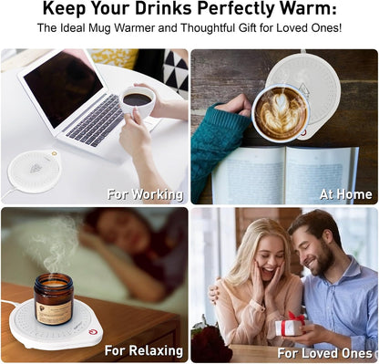 Electric Coffee Mug Warmers for Desk, 75℃ Precision Heating & Auto Shut Off, Spill-Proof Cup Warmer for Coffee/Tea/Milk/Hot Chocolate (White)