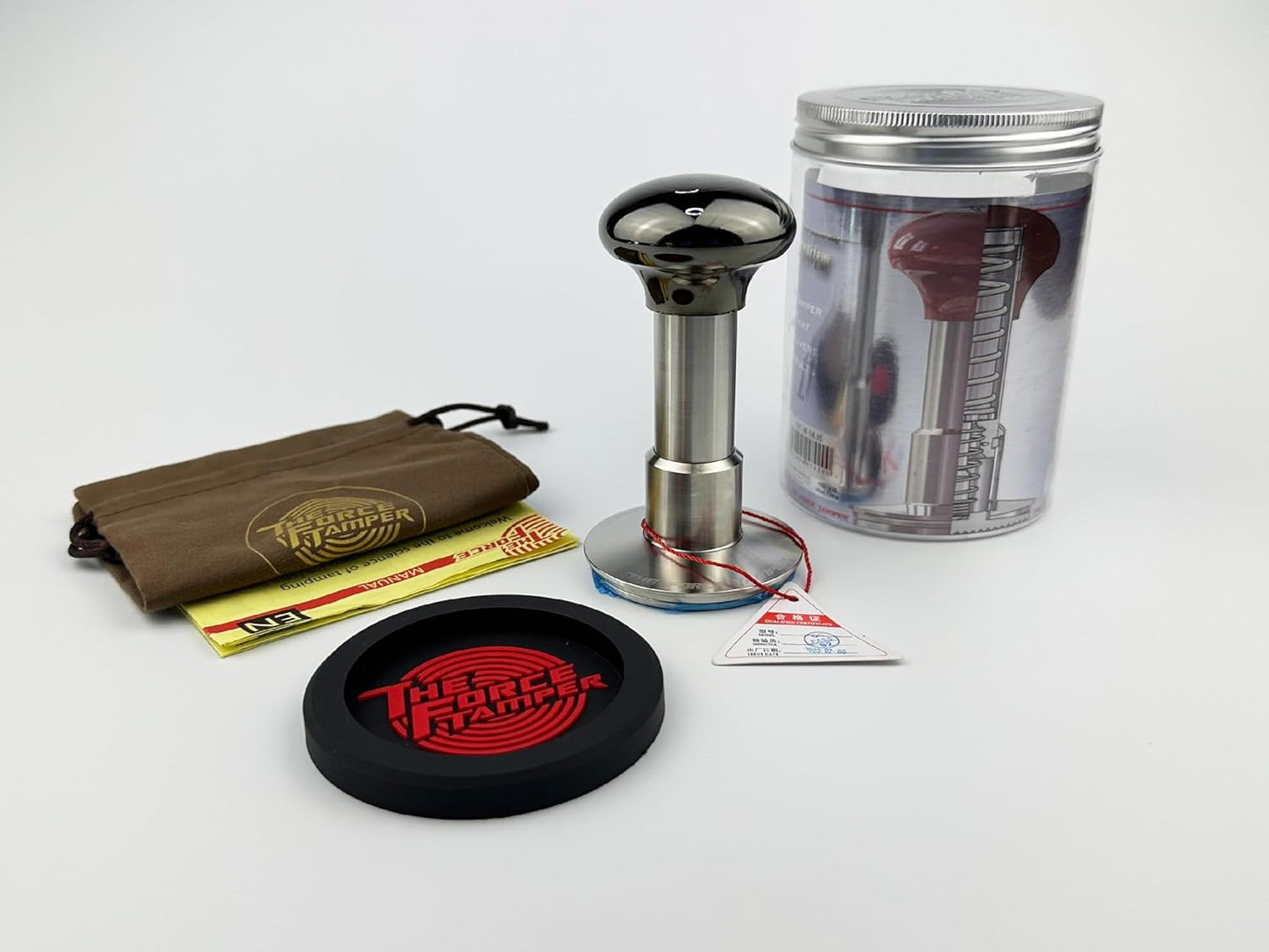 The Force Tamper Automatic Impact Adjustable Constant Pressure and Autoleveling Coffee Tamper Black Mirror Jellyfish AL Handle Set Pro (Standard Set, 58.35mm)