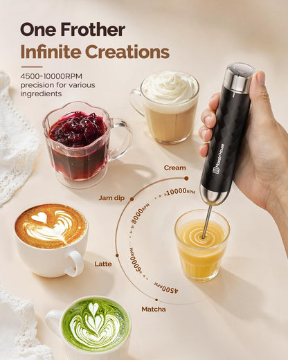 Maestri House Rechargeable Milk Frother with Stepless Speed Control, LunaFro 2.0 Handheld Electric Foam Maker Waterproof Drink Mixer Foamer for Lattes, Cappuccino