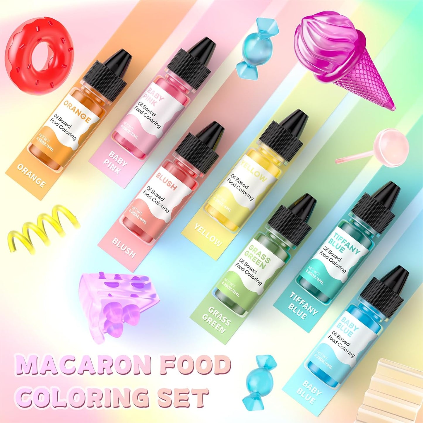 Oil Based Food Coloring for Chocolate Macaron Oil Edible Food Dye Set for Baking Royal Icing Cookie Supplies Gluten Free 7x6ml Food Grade Food Color Kit, 0.25 Fl. Oz/Bottles