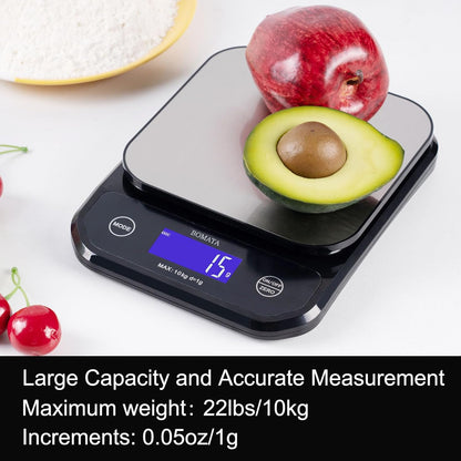 BOMATA IPX7 Waterproof Food Scale, 22lb/10kg, USB Rechargeable, Submersible, Ounces and Grams for Cooking Baking Weight Loss, 0.05oz/1g Precise Graduation, Wide Viewing Angle LCD, Stainless Steel