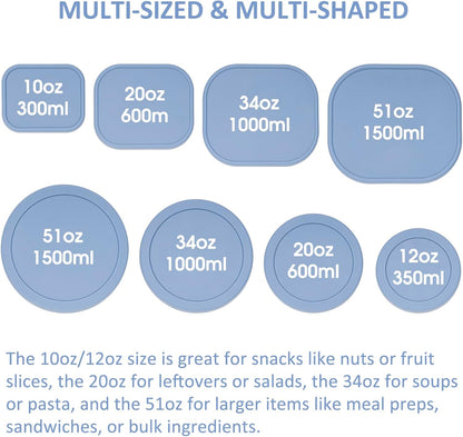 100% Silicone Food Storage Containers with Lids, 8 Pack, 10oz to 51oz, Reusable Leakproof Nesting & Stackable Silicone Bento Lunch Box, Microwave Freezer Dishwasher Oven Safe, BPA Free, Slate Blue