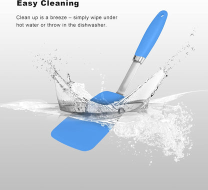 Silicone Spatulas Set Turners Tongs Cooking Utensils Set High Heat Resistant Kitchen Scraper Spatulas for Cooking Mixing Baking BPA Free Dishwasher Safe, Blue