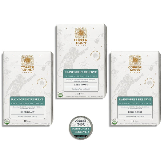 Copper Moon Single Serve Coffee Pods for Keurig K-Cup Brewers, Dark Roast, Rainforest Reserve Blend, 36 Count