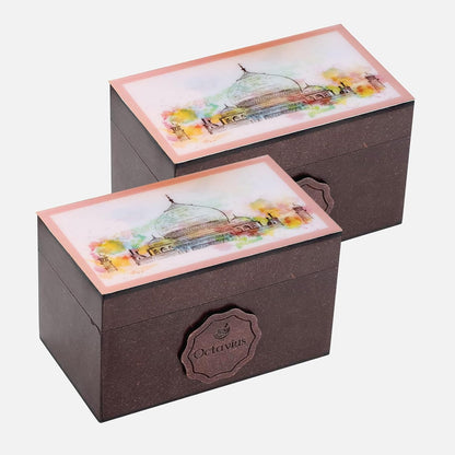 Octavius Assorted Tea Gift Set | 6 Flavored Black & Green Teas | 30 Premium Teabags in Each Box | Wooden Tea Sampler with Taj Mahal Design | Luxury Tea Gift Box | Pack of 2